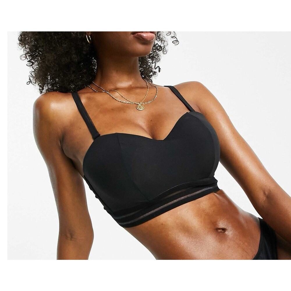 38E Bikini Swim Top Figleaves Icon Cara Underwired Bandeau Goth Black NWT